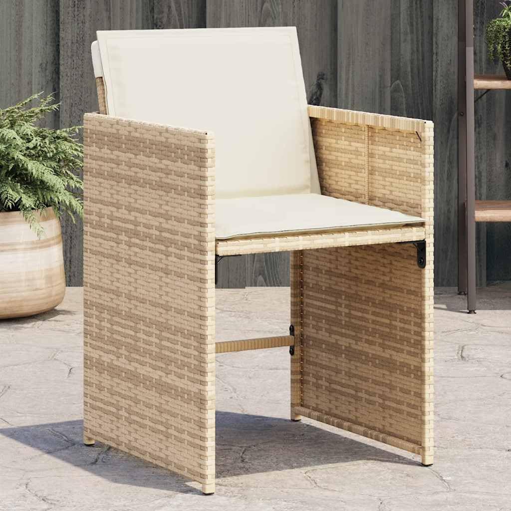 Chaises de jardin gain de place pliables en acier et polyrotin beige avec coussin moelleux