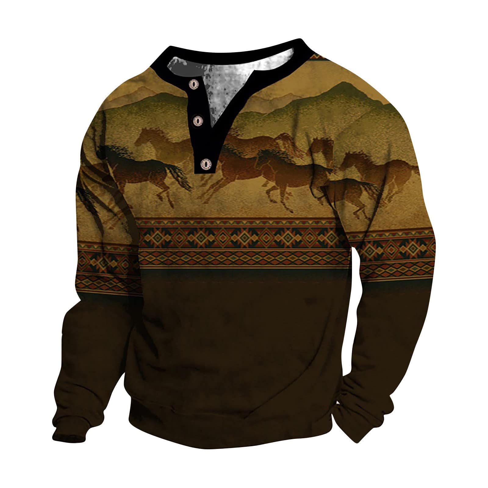 Shirts for Men,Vintage Geometric Print Button Stand Collar Running Pullover Shirts Vintage Casual Long-Sleeve Henley Long Sleeve Shirts for Men