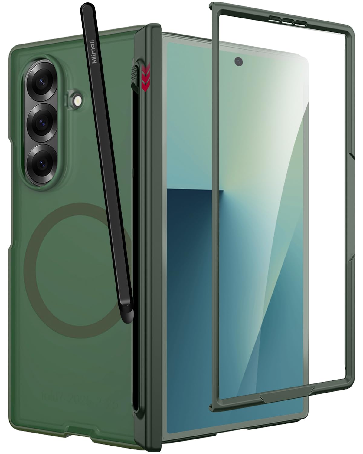 Photo 1 of Miimall for Galaxy Z Fold 7 Case with Stylus & S Pen Slot Hinge, Compatible with MagSafe, Built-in Tempered Glass Screen Protector, Anti-Slip Matte Translucent for Z Fold 7 2025 Case, Green
