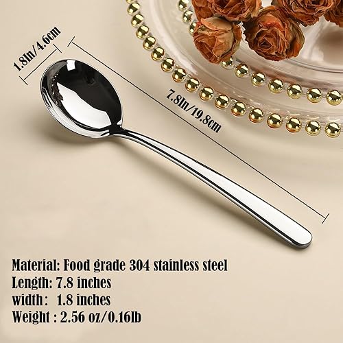 Miniatura 5 de Large Round Soup Spoons Set,Set of 4 Premium 18/10 Stainless Steel Spoons with Long Handles,7.8 Inch Elegance Tablespoon,Dishwasher Safe,Fine Mirror