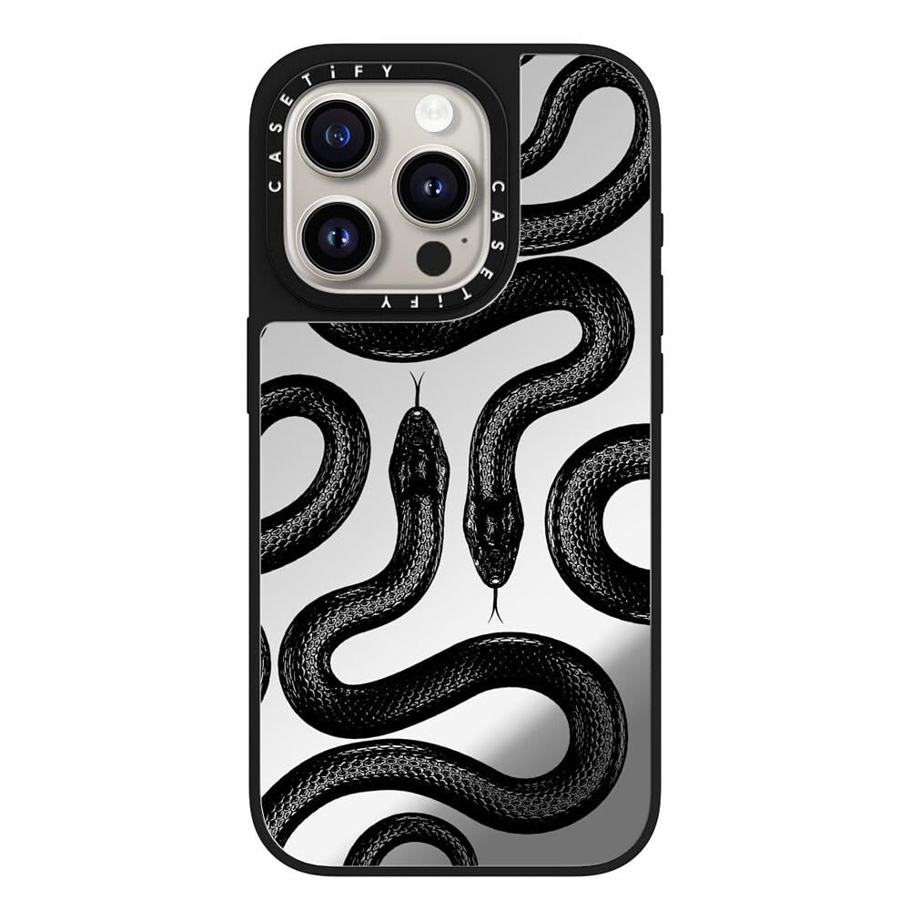 CASETiFY Mirror Case for iPhone 15 Pro - Black Kingsnake - Silver