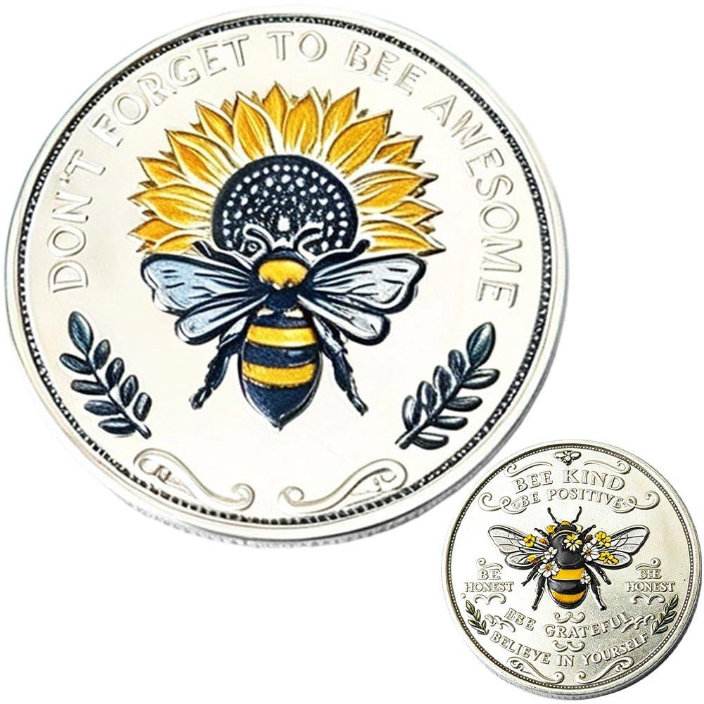 Sslvya Bee Kind Positivity Commemorative Coin Inspirational Bee Challenge Coin Double‑sided Bee Positivity Motivational Coins Keepsake Gift