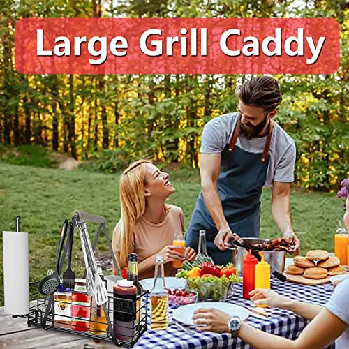 Picnic Caddy BBQ Utensil Caddy for Outdoor Grill Camping for Plate Cutlery CompartmentStorage with 3 Hooks Kitchenn Barbecue Accessories RV Patio Tailgate EssentialsEasy Carry Grilling Gifts for Men