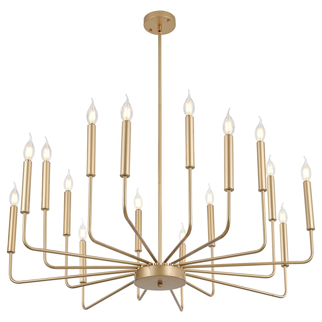 Qamra Modern Metal Gold Chandelier, 16-Light Farmhouse Classic Candle Ceiling Hanging Light Fixture, Rustic Pendant Lighting for Kitchen Island, Dining Room, Living Room, Stair, UL Listed