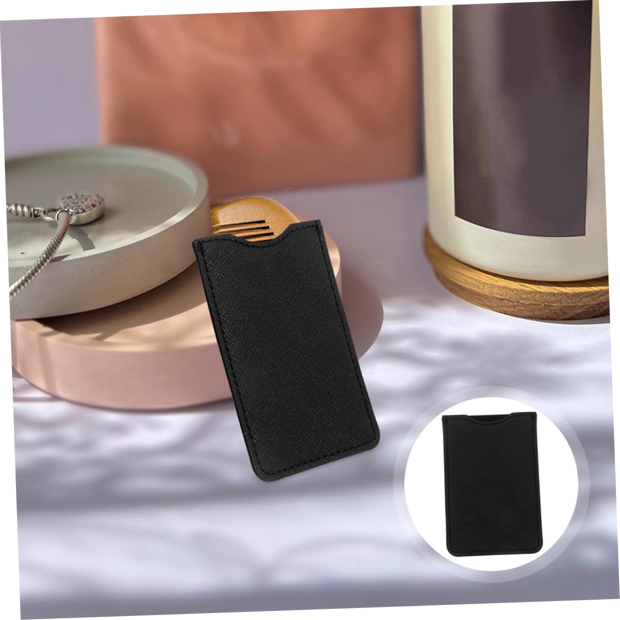 WOONEKY Hair Comb Pouch Set Wooden Comb Pouch for Men Hairdressing Scissor Case Travel Bag