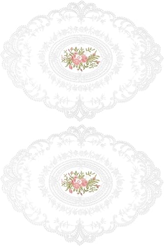 ABOOFAN Mantel individual de encaje con tapetes, estilo retro, estilo francés, posavasos blancos, tapete ovalado para boda, cumpleaños, cena,