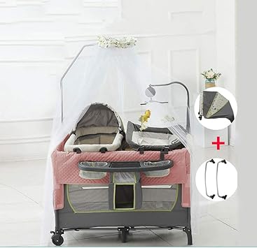 Generique Double Berceau Pliable Lit De Voyage Mobile Avec Berceau For Enfant Moustiquaire Protection Lit De Couchage Mobilier De Chambre Salon Berceau For Enfant Avec Berceau Color Pink