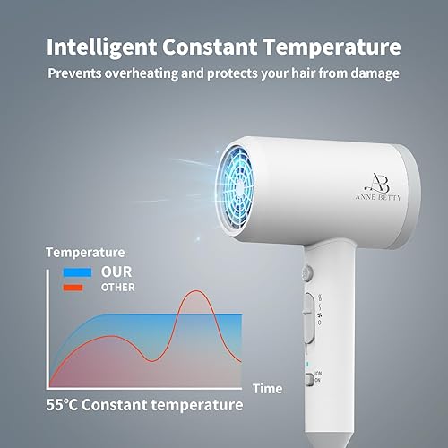 Miniatura 4 de Secador de pelo con difusor para cabello rizado, secador iónico de 1800 W para mujeres y hombres, secado rápido, ligero, de bajo ruido, herramienta