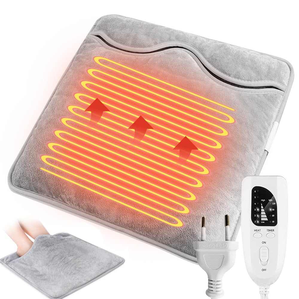 Scaldapiedi Elettrico, 40X40 Scaldapiedi con 6 Livelli di Calore 4 Timer, Scalda Piedi Elettrico, Spegnimento Automatico, Lavabile in Lavatrice, Scaldino Elettrico per Piedi, Schiena, Addome