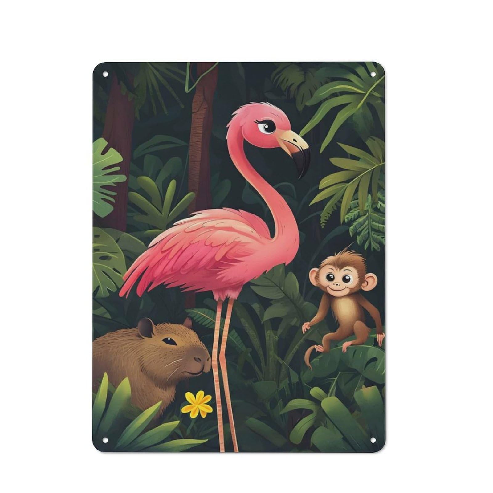 Vintage Tin Sign with Jungle Friends Design 40x30cm, Nostalgic Nostalgic Wall Art for Living Room, Hallway, Kitchen Or Cafe