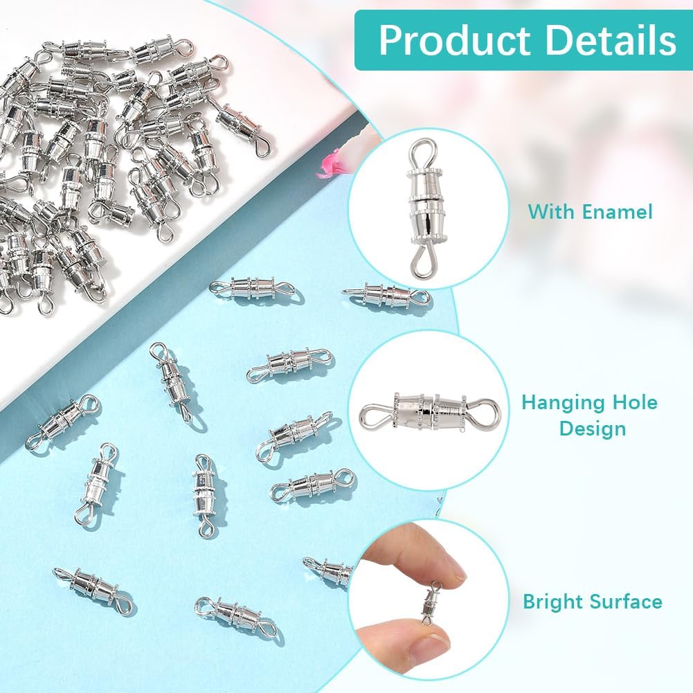 Beebeecraft 1 Box 50Pcs Screw Clasps Platinum Plated Barrel Twist Clasp Closure with Double Loops End Fastener Connector for Necklace Bracelet Jewelry Making DIY Crafts