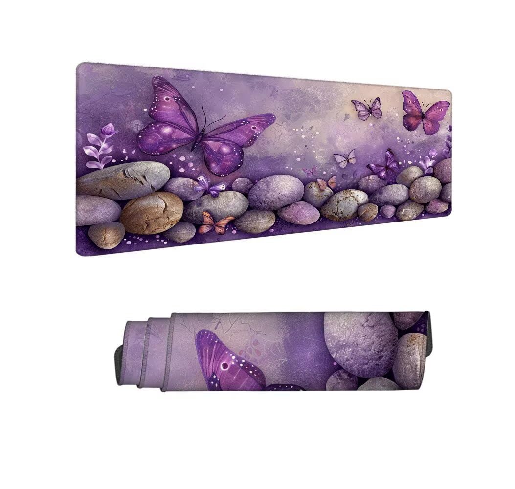Viola Tappetino Mouse XXL 1000x500x3mm, Gaming Tappetino Mouse Farfalla Mousepad con Base in Impermeabile Gomma Antiscivolo per Tastiera Computer Ufficio Idea Regalo Festa del Papà e Compleanno X-978
