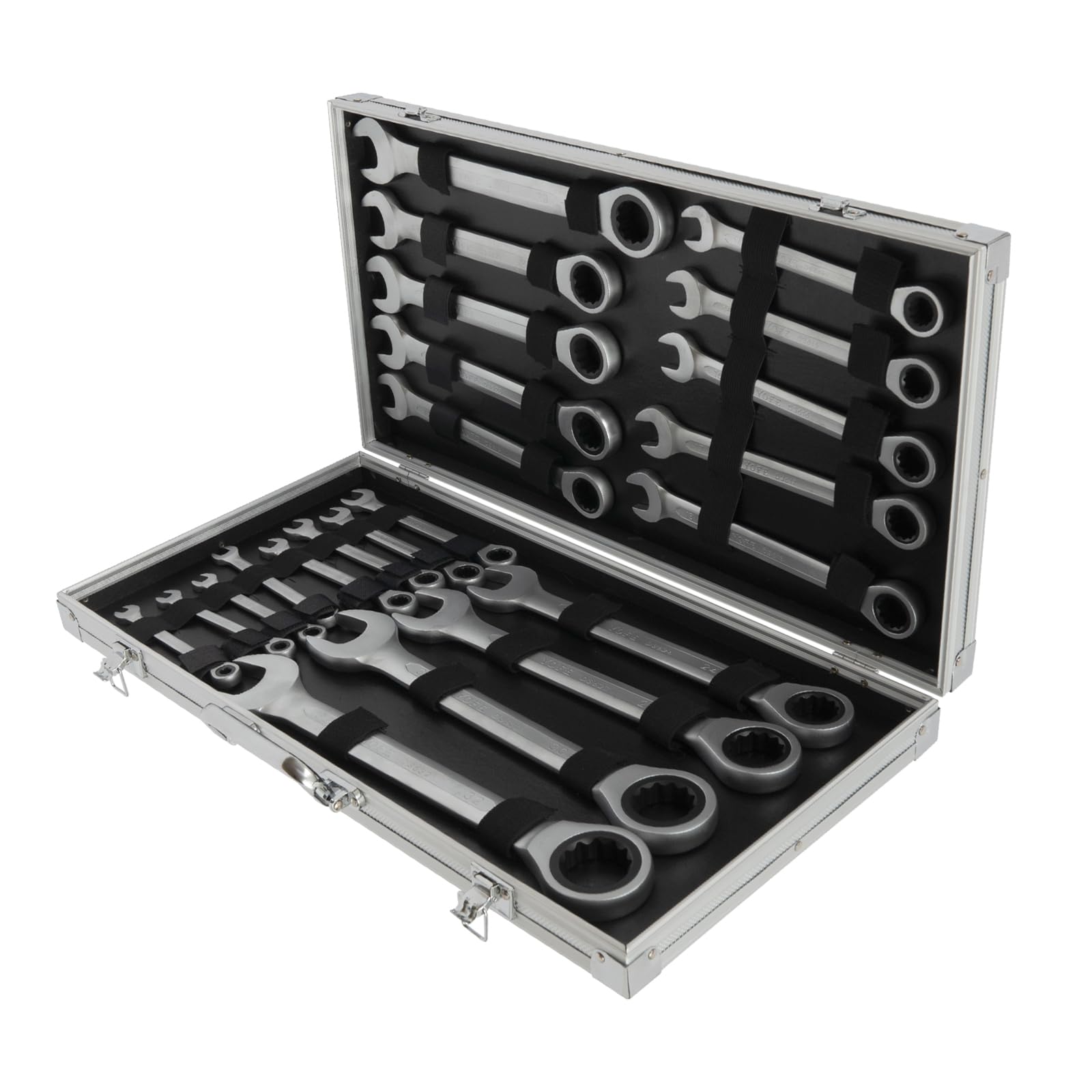 Juego de llaves de carraca de 6-32 mm, 22 piezas con caja de herramientas, juego de llaves profesionales para talleres de coche, llaves comerciales