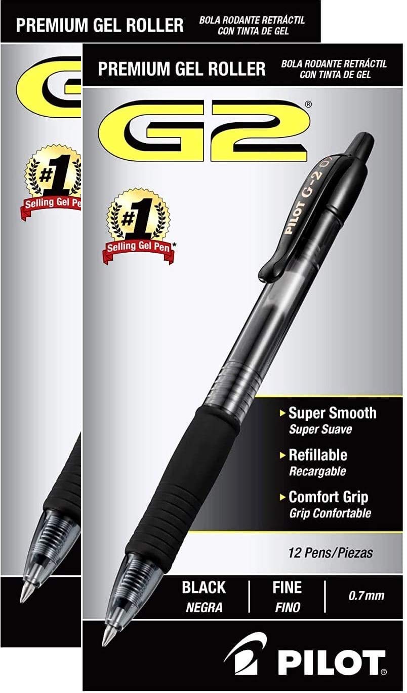 PILOT G2 Premium Refillable & Retractable Rolling Ball Gel Pens, Fine Point, Black Ink, 12-Pack (31020) (Black, 2-Pack (Dozen Box))