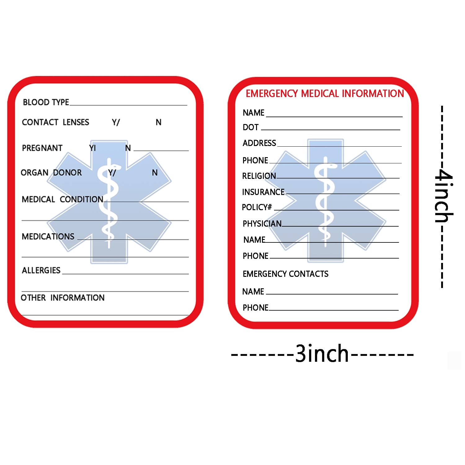 Remarkabel 3x4 Inch Emergency Medical Information Card (40 Pcs), white, 3x4 inches - Image 3