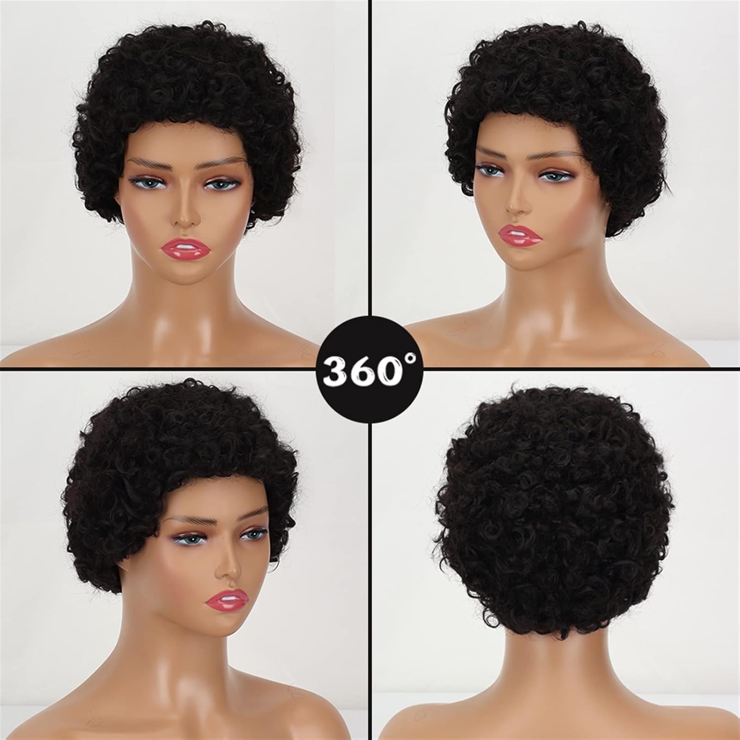 合成ウィッグ 黒人女性のためのショートアフロカーリーウィッグショートカーリーピクシーカットかつら自然な見た目ソフト通気性合成耐熱髪の