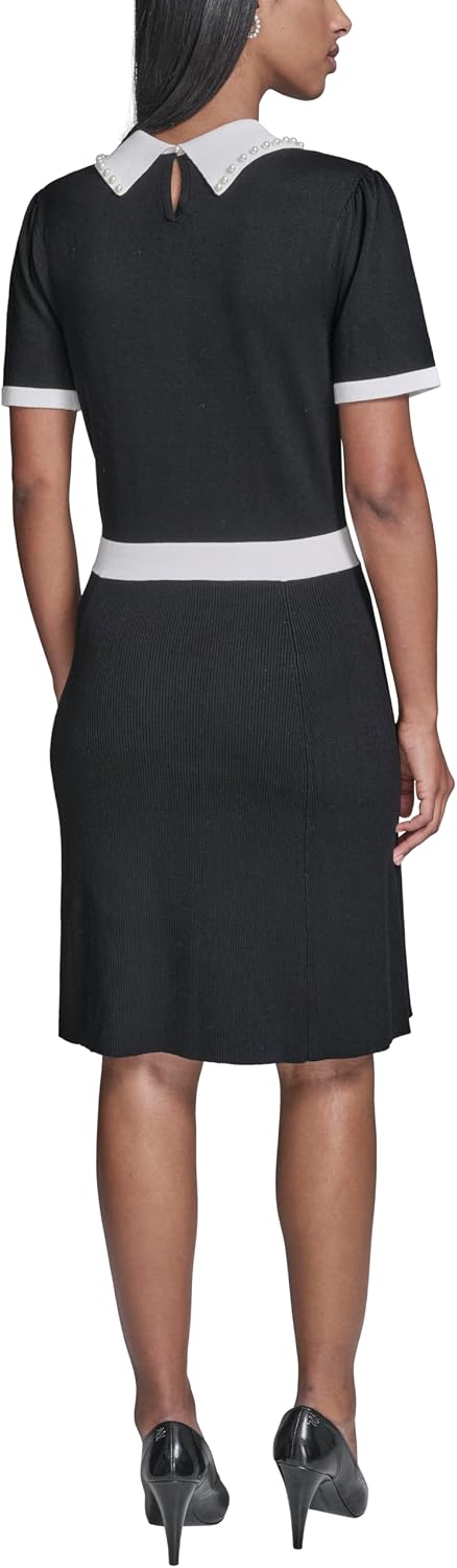 Karl Lagerfeld Women's Short Sleeve Collar Sweater Knit a Line Dress