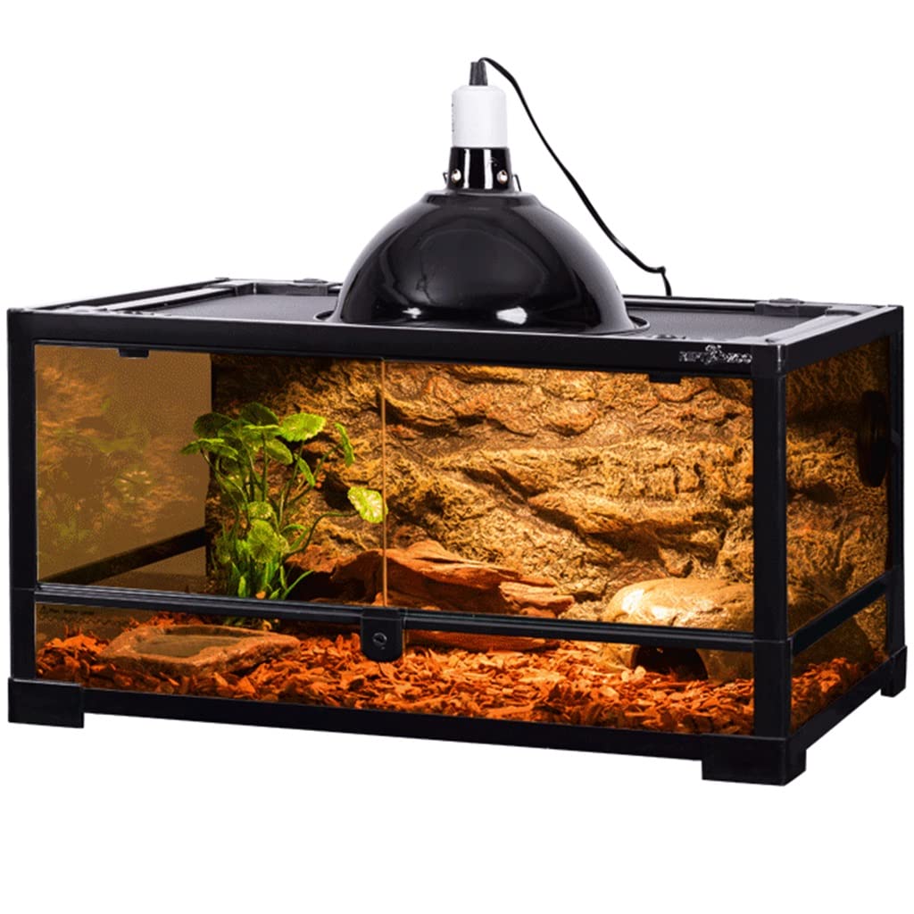 Terrarium dla gadów, siedlisko gadów, łatwa do złożenia zdejmowana górna osłona z siatki, jaszczurka lampart gekona tarantula kryjówka młodej jaszczurki (kolor: czarny, rozmiar: 60 x 45 x 32 cm)