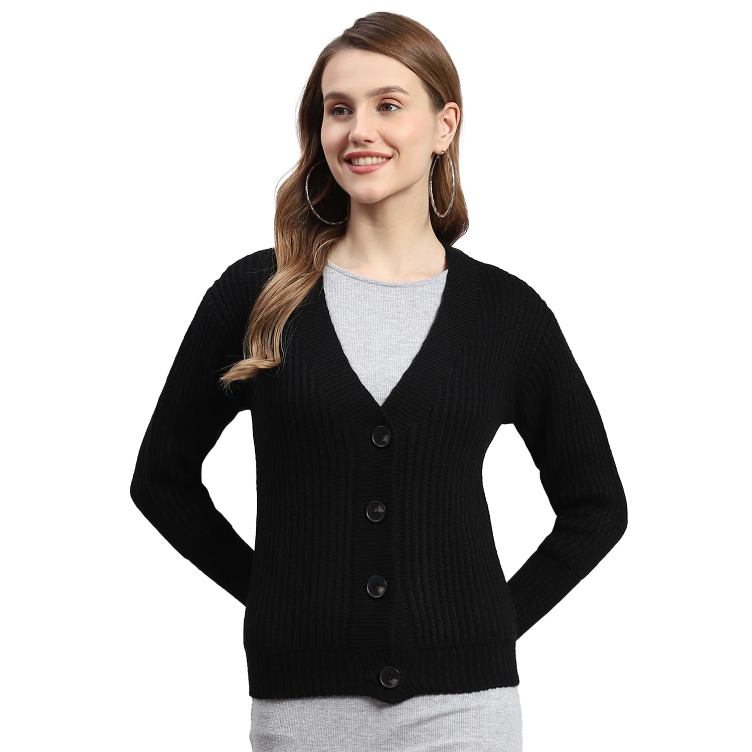 monte carlo Womens Self Design V Neck Full Sleeve Cardigan-picture-55