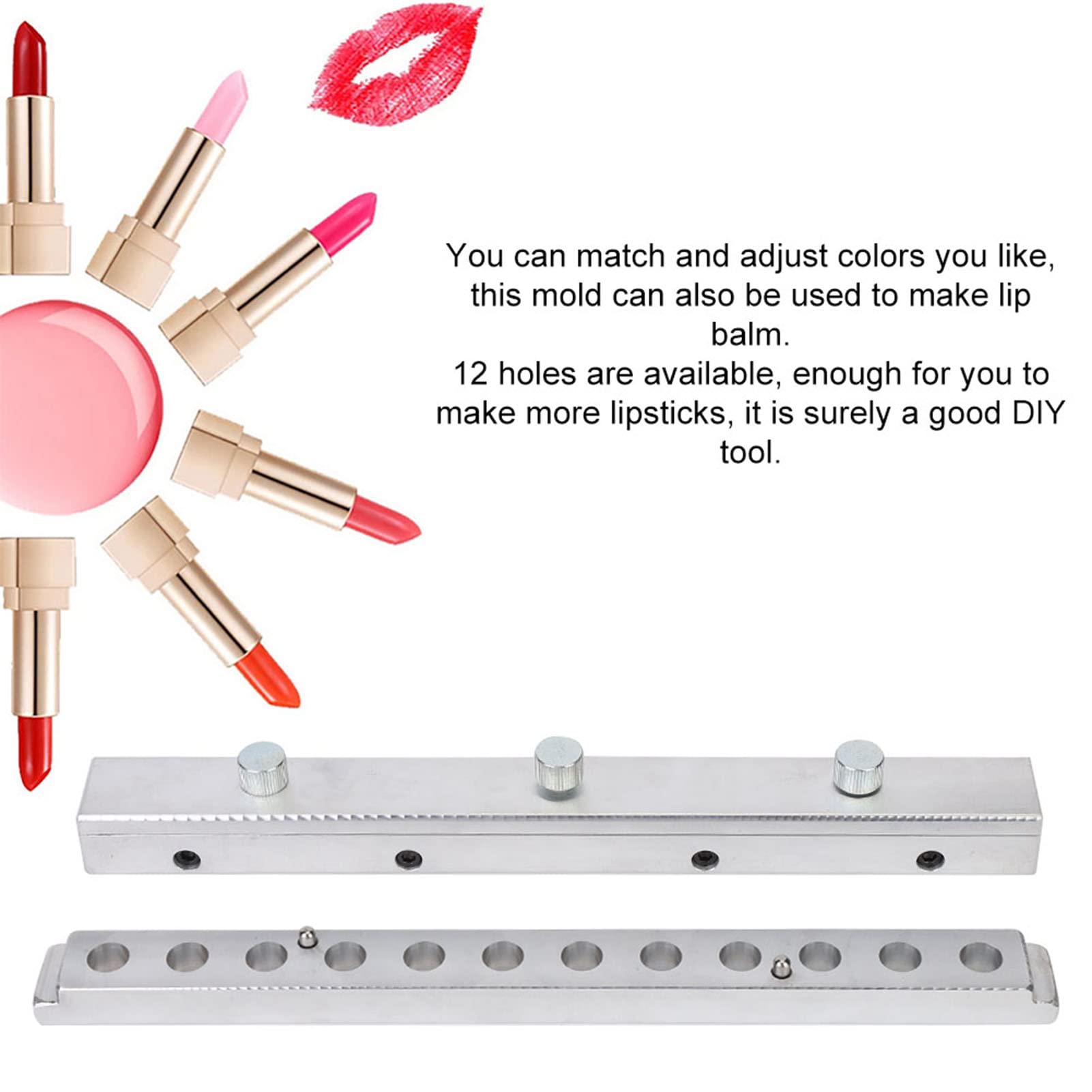 Lippenstift Gießform Aluminium – 12 Löcher, DIY Lippenstift selber machen | 12,1mm Standard-Durchmesser, hochglanzpolierte Oberfläche, leichtes Entformen ohne Ankleben, 12-fach effizient