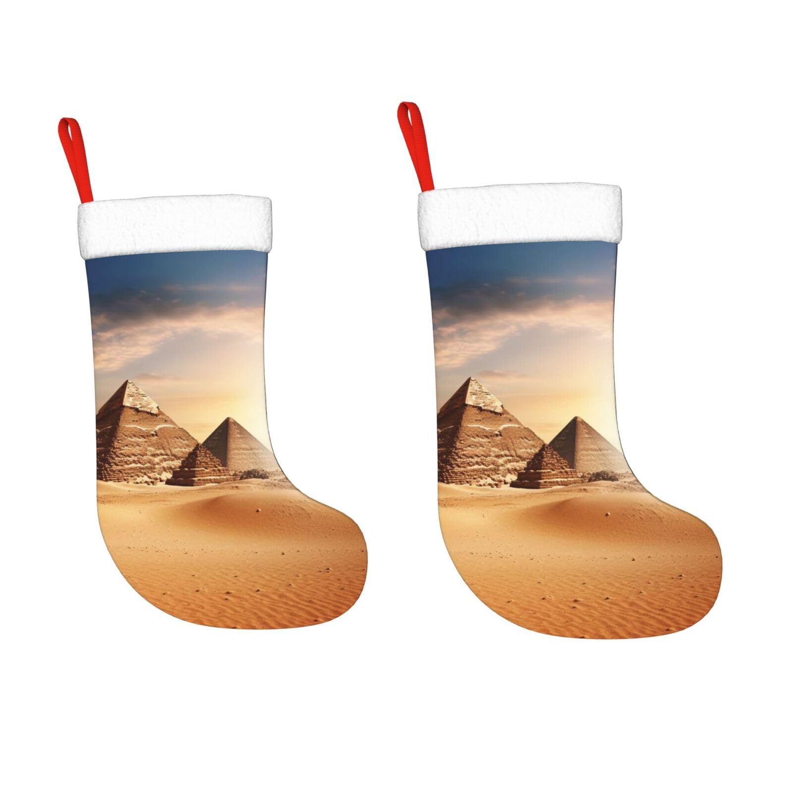 KLOPH 2 Pack 18 Inches Christmas Stockings Personalized Egyptian Pyramid in Desert Xmas Stocking Hanging Decoration Fireplace Stocking for Holiday Xmas Tree Christmas Fireplace Decor Gifts