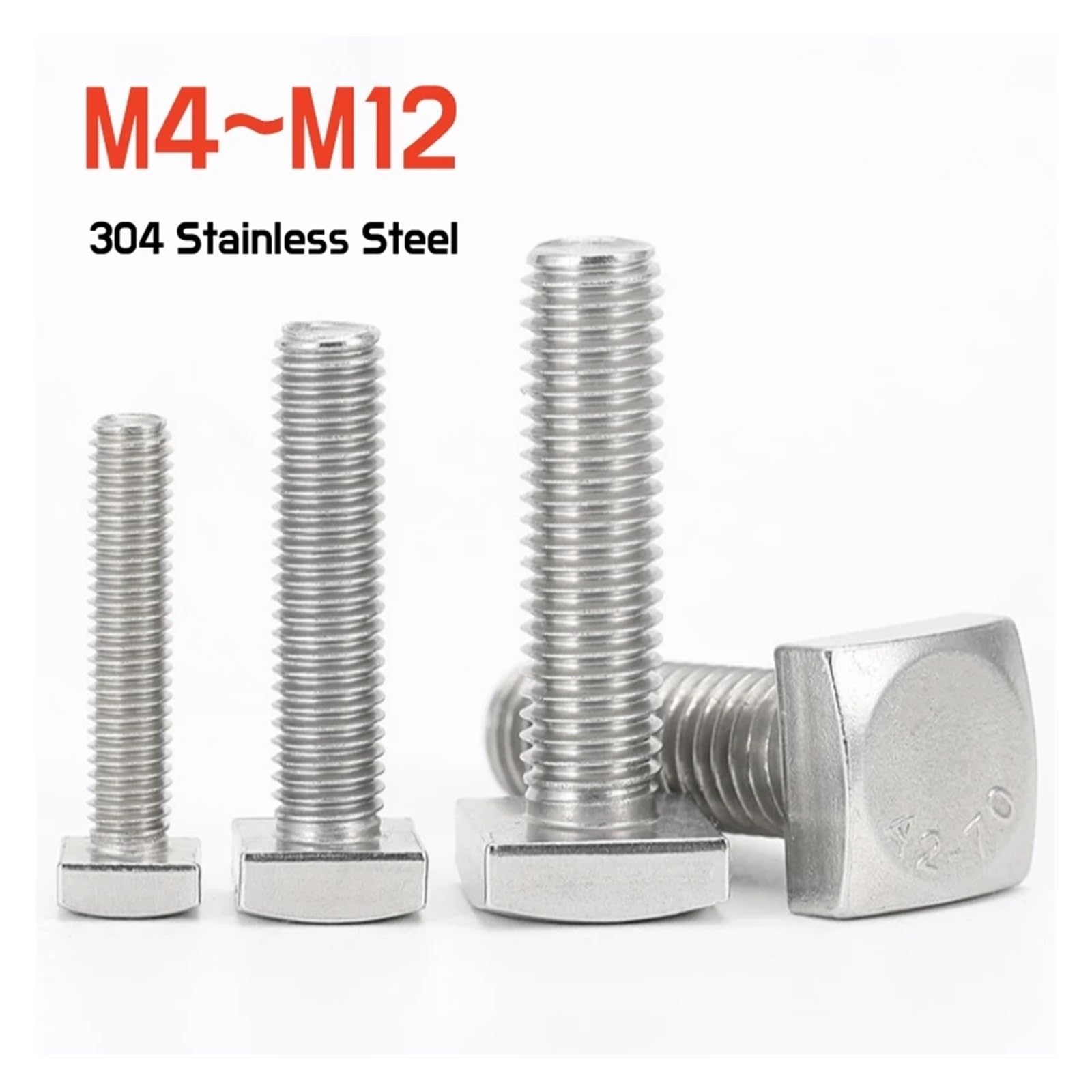 bulloni a testa quadrata, 1~10 pezzi M4 M5 M6 M8 M10 M12 304 A2 Viti a testa quadrata in acciaio inossidabile Bullone for macchina a testa quadrata(100mm,M12 1pcs)