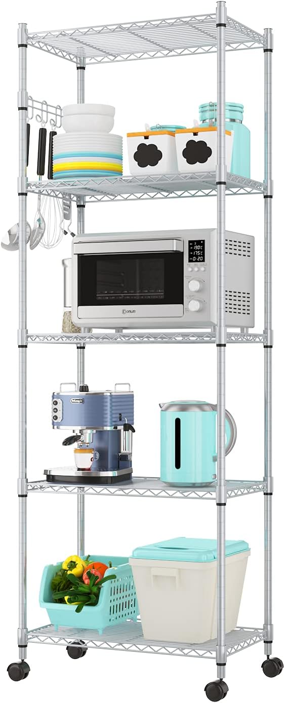 Scaffale Da Cucina In Metallo A 6 Ripiani - Con Ganci Laterali, Argento - Foto 7