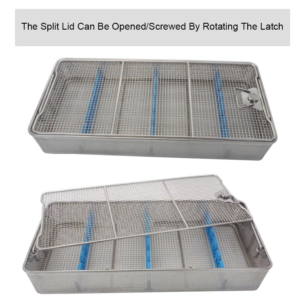 Cesta de esterilización, bandeja de limpieza de instrumentos médicos de acero inoxidable 304 con alfombrilla de silicona para desinfección y esterilización, duradera y versátil