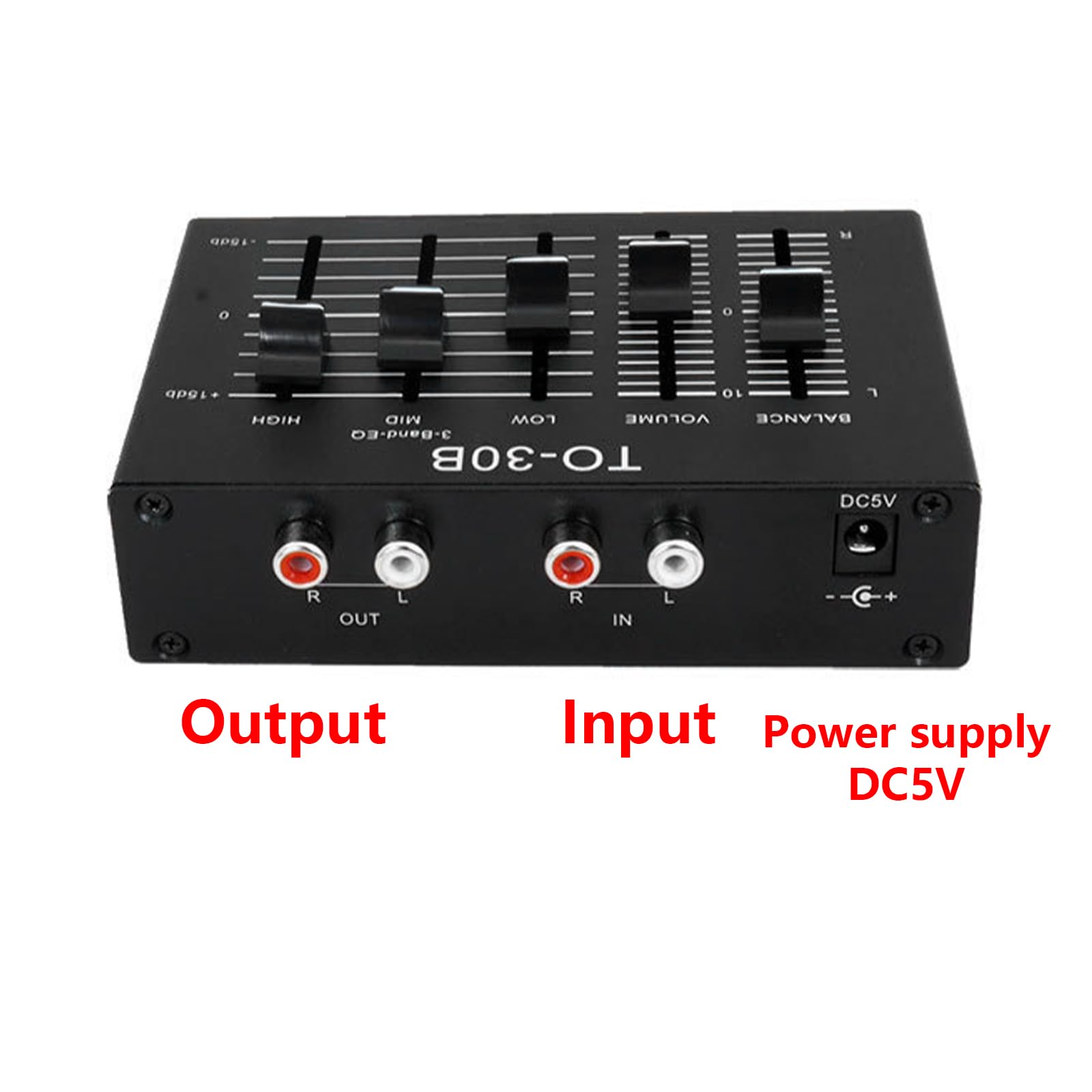Amplificateur sonore compact en métal avec fiches phono et volumes réglables - Entrée et sortie