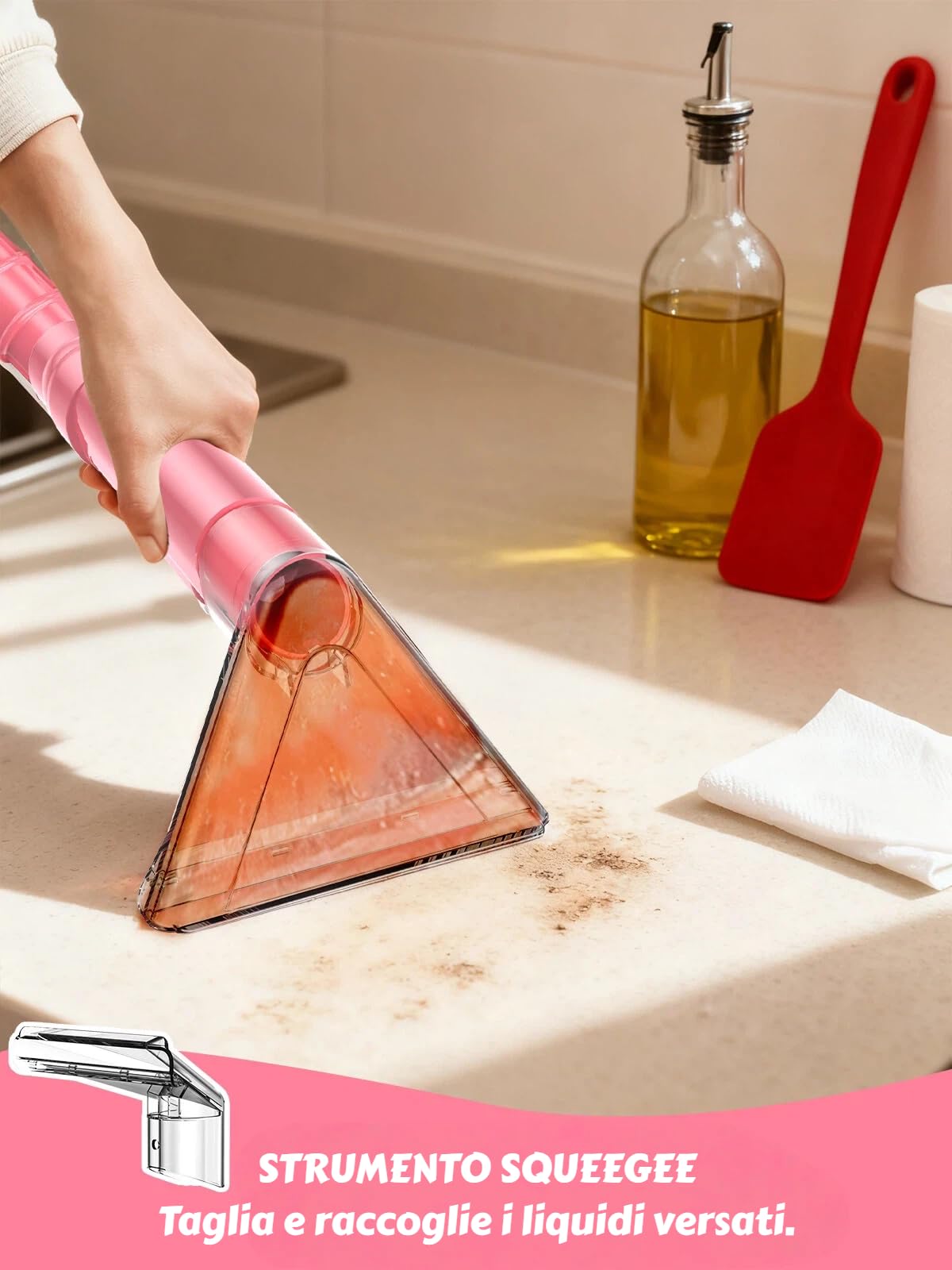 Lavatappeti Portatile, 600W Lava Tappezzeria per Tappeti, Doppio Serbatoio Acqua, Auto Pulizia, 16kPa Potente Aspirazione, per mobili imbottiti, per tappeti, auto, design leggero e compatto, Rosa