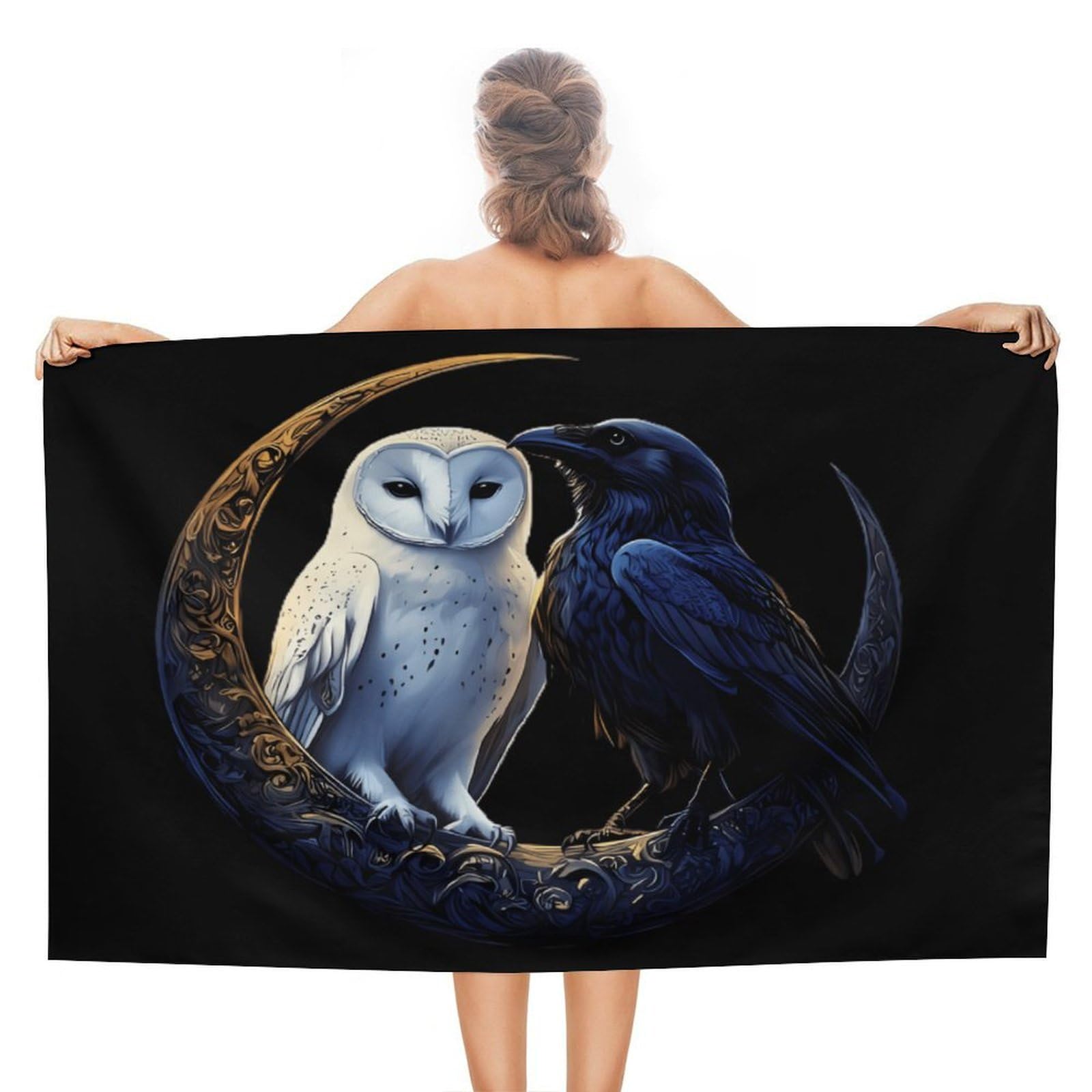 CGSBNGHA Owl-Crow-Moon Beach Towels Soft Bathroom Bath Pool Swim Towels for Women Men