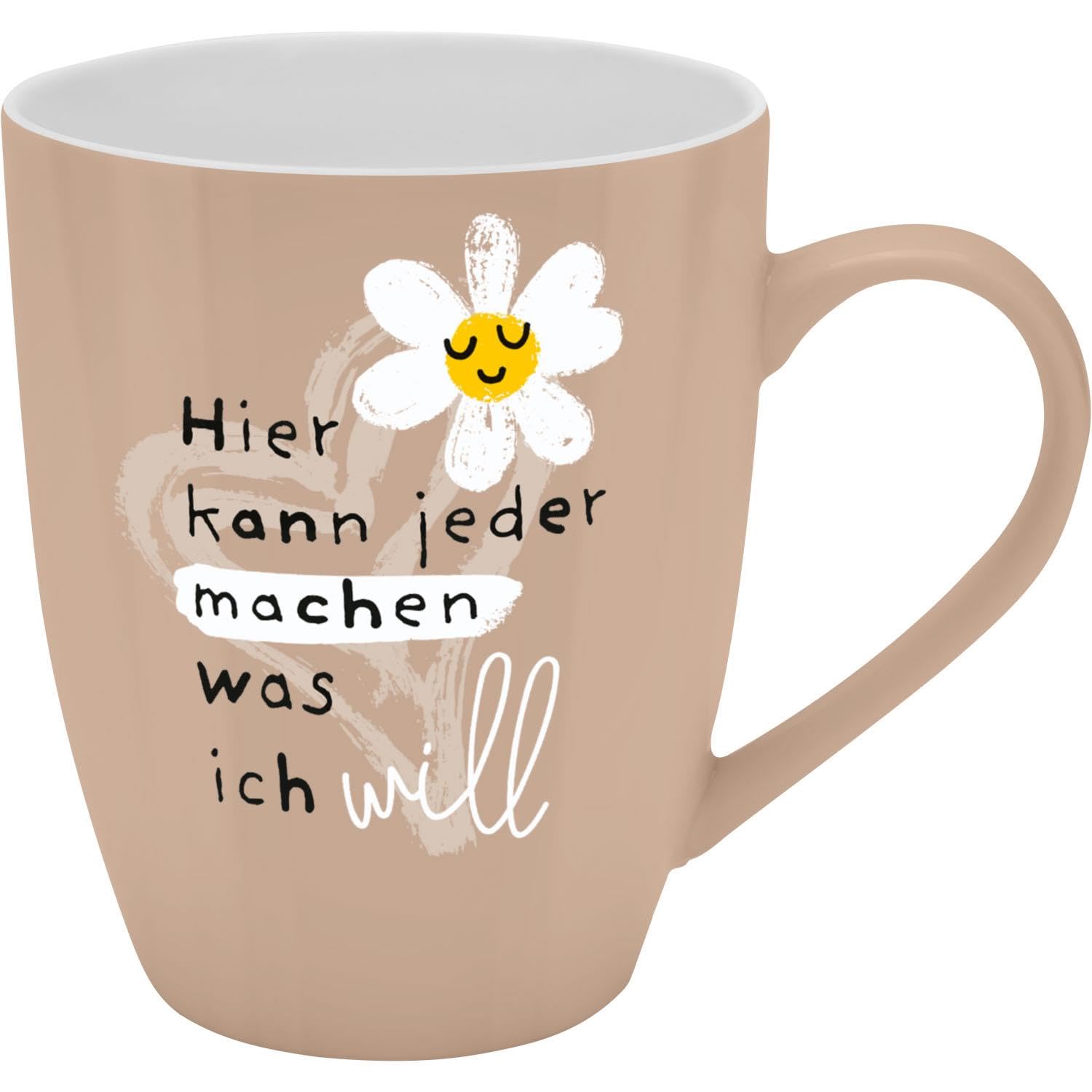 H:)PPY life Mug with Motif Print 'Hier kann jeder Machen was ich Will', with Banderole