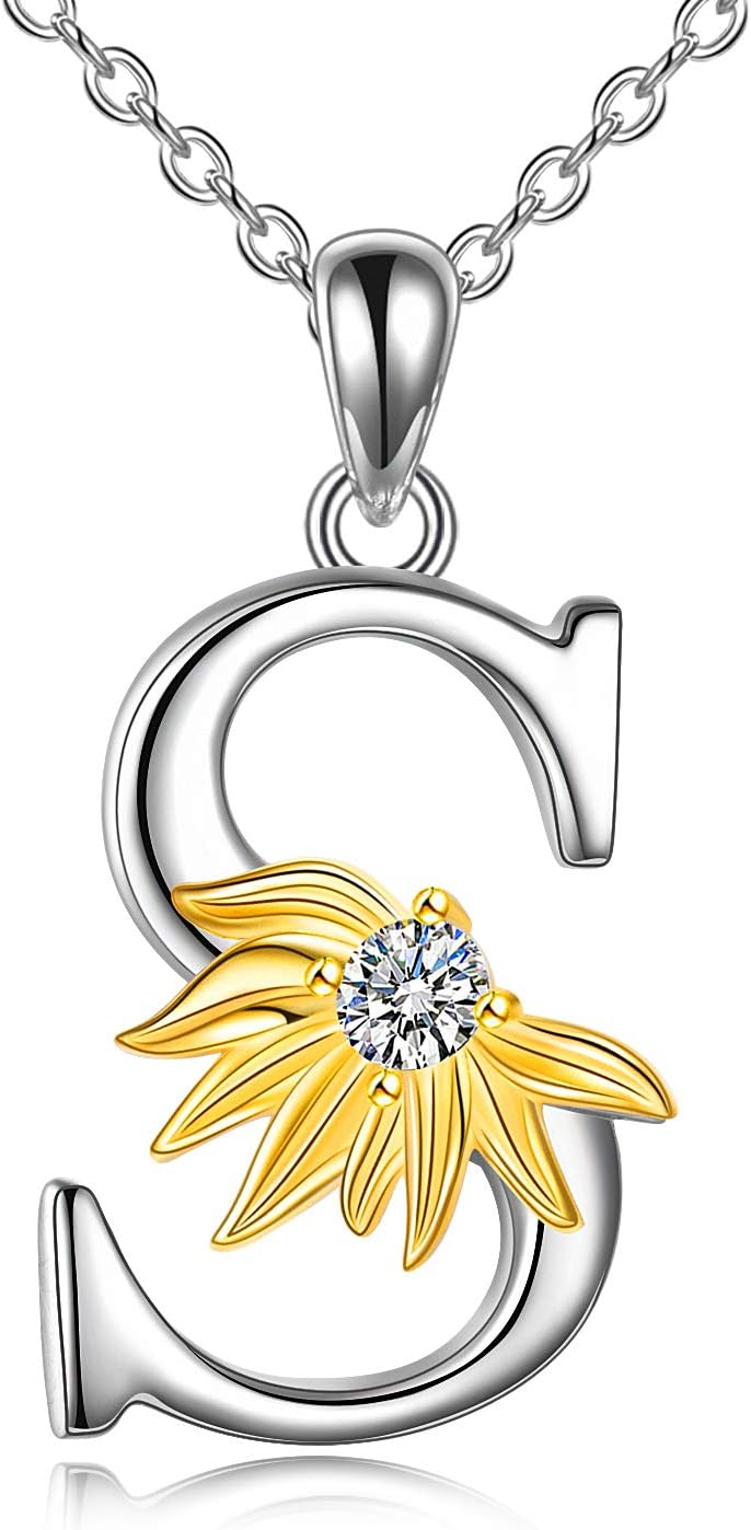 POPLYKE Initial Sunflower Necklace for Women 925 Sterling Sliver Sunflower Pendant Necklace Letter Initial Pendant Chain
