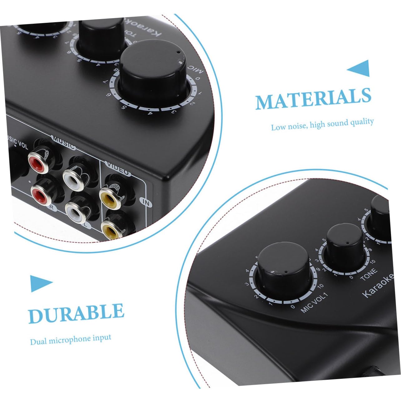Mezclador de Audio Profesional y Cable Incluido para Karaoke Volumen Ajustable con Doble Entrada de Micrófono Negro para Uso en Escenarios y Salas Ktv