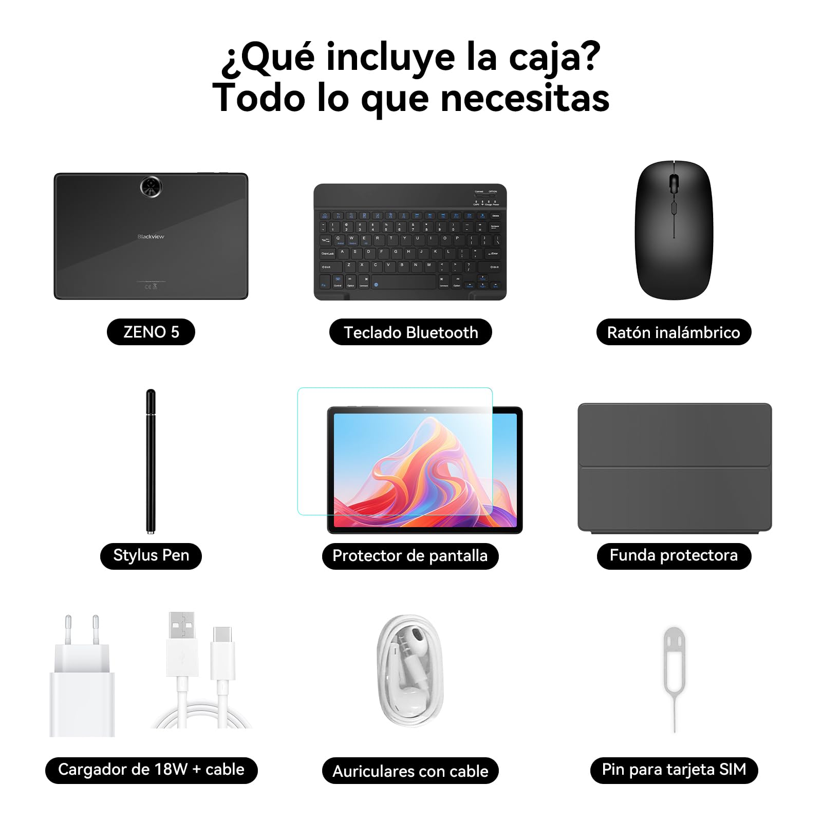 ZENO5 Tablet Android 16 con teclado, 11 pulgadas Tableta 4G LTE, 32GB RAM + 128GB ROM, HD 90 Hz, 8300 mAh, GPS, Gemini AI, Widevine L1, Face ID, con lápiz y ratón, tablet para trabajo y estudio