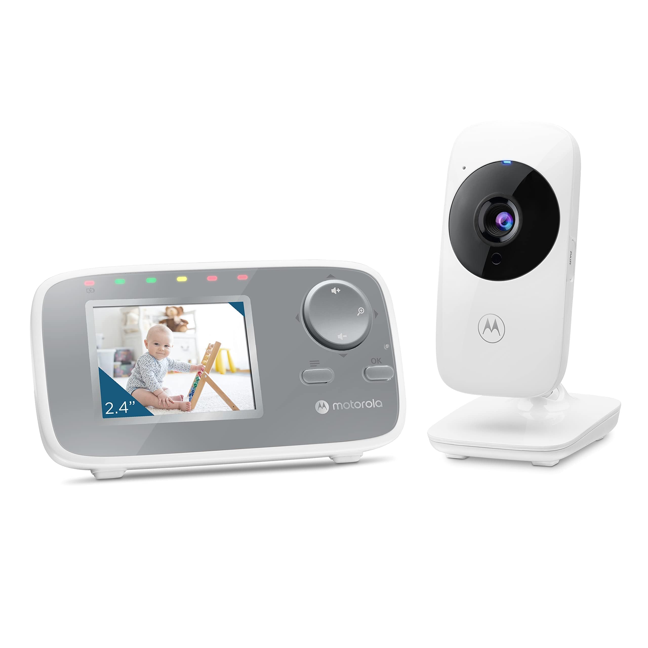 Motorola Nursery VM482 - Vigilabebés con cámara, pantalla a color de 2.4 pulgadas, visión nocturna por infrarrojos, zoom digital, temperatura, blanco - 720 p - Solo movimiento