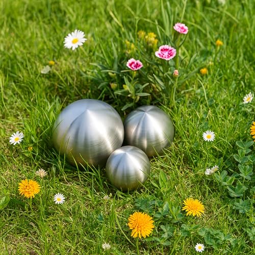 Köhko 3er Edelstahlkugeln-Set-02 Ø 5-7-9 cm Dekokugel aus gebürstet-matten Edelstahl