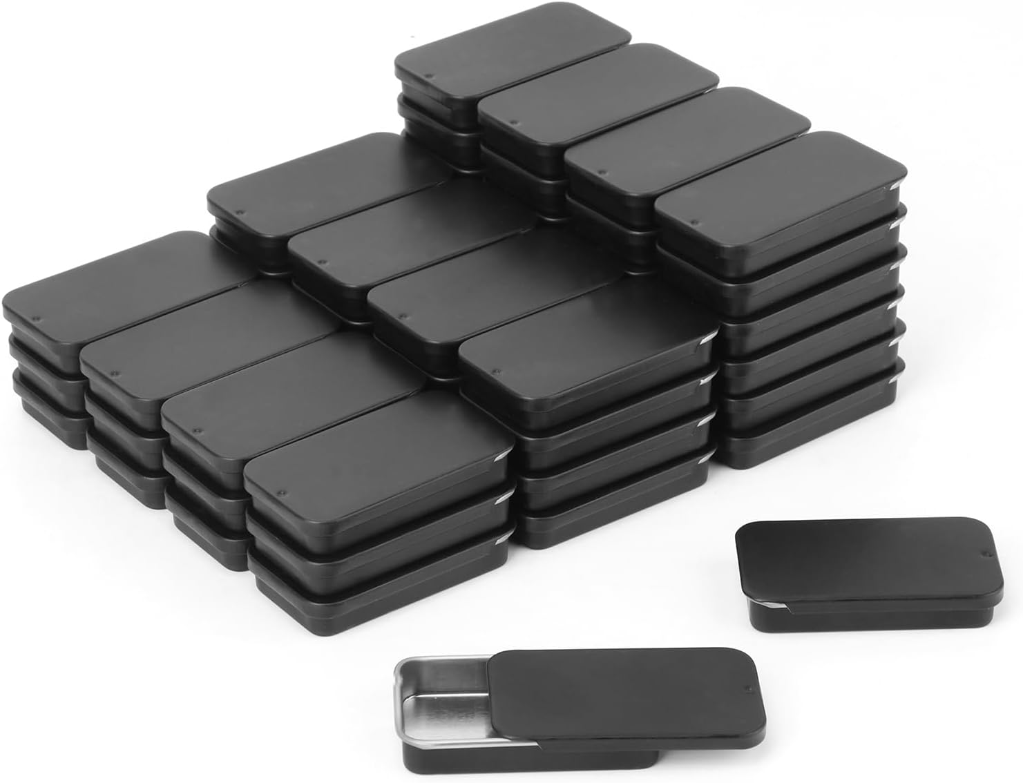 Biugaaufai 60 Pack Black Mini Rectangular Metal Tins Boxes with Sliding lids, Small Empty Slide Top Metal Tin, Lip Balm Slide Tins with Lid for Crafts, Jewelry, Candies (2.36 x 1.34 x 0.43 Inch)