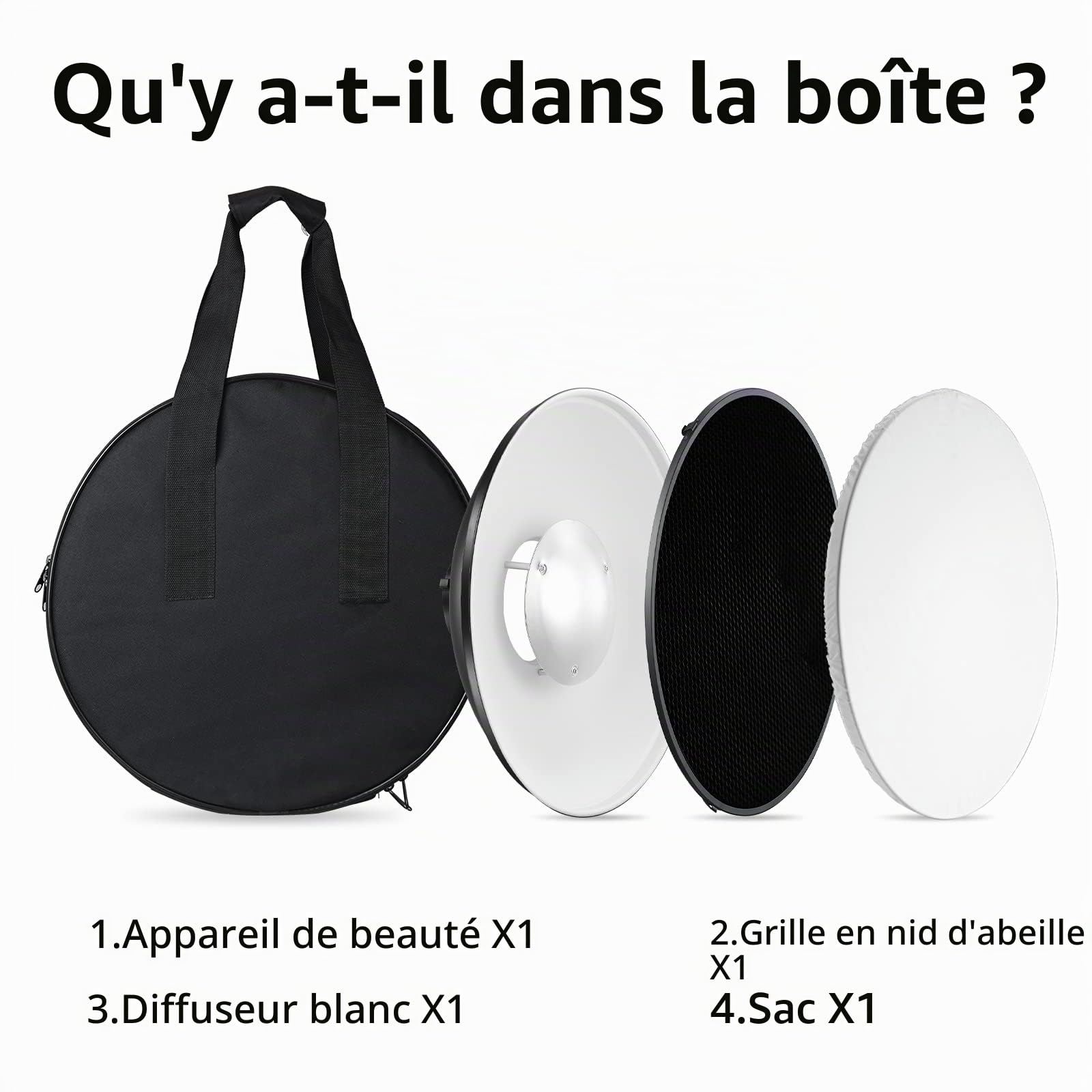 Soonpho Réflecteur Beauty Dish 30 cm avec grille nid d'abeille noire, diffuseur blanc et sac de rangement, flash studio Bowens Mount