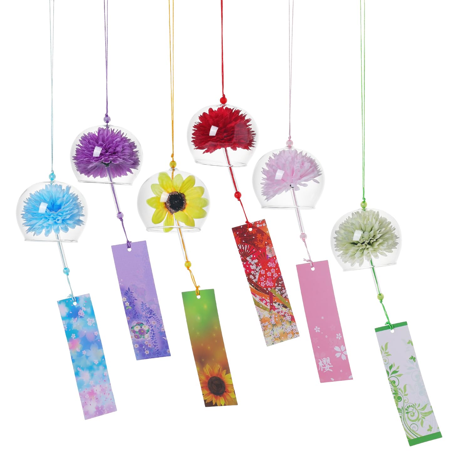 Kougei Studio Wind Chimes, Stylish, Glass Wind Chimes, 2.8 x 3.1 inches (7 x 8 cm), Set of 6, Edo Style, Summer Wind Poem, Visual Beauty, Auditory Fun, Good Luck, Good Luck, Feng Shui Adjustment : DIY