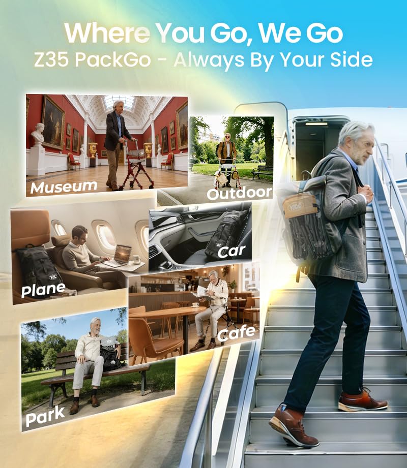 Image of VOCIC Lightweight Walkers for Seniors, Z35 Packgo Rollator, 12 lbs, Portable&Foldable Rollator Walker with Seat for Easy Travel, 300lb, with Dual X-Bridge Stability, Backpack Included, 3-Year Support