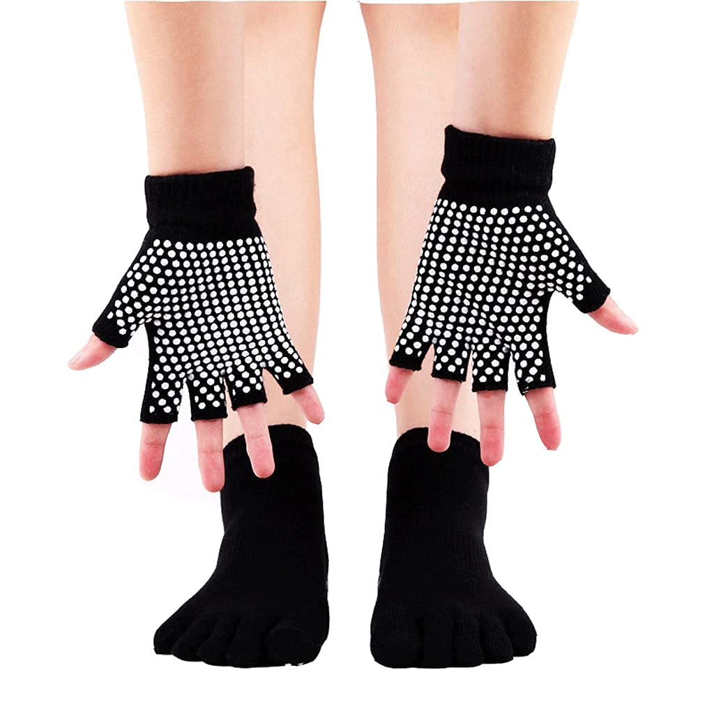 Mujeres anti-patín de yoga calcetines de yoga antideslizante Guantes de yoga antideslizante Puntos de silicona de cinco dedos Masaje de toe deportivo Calcetines de tobillo Pilates (Color: rosa T