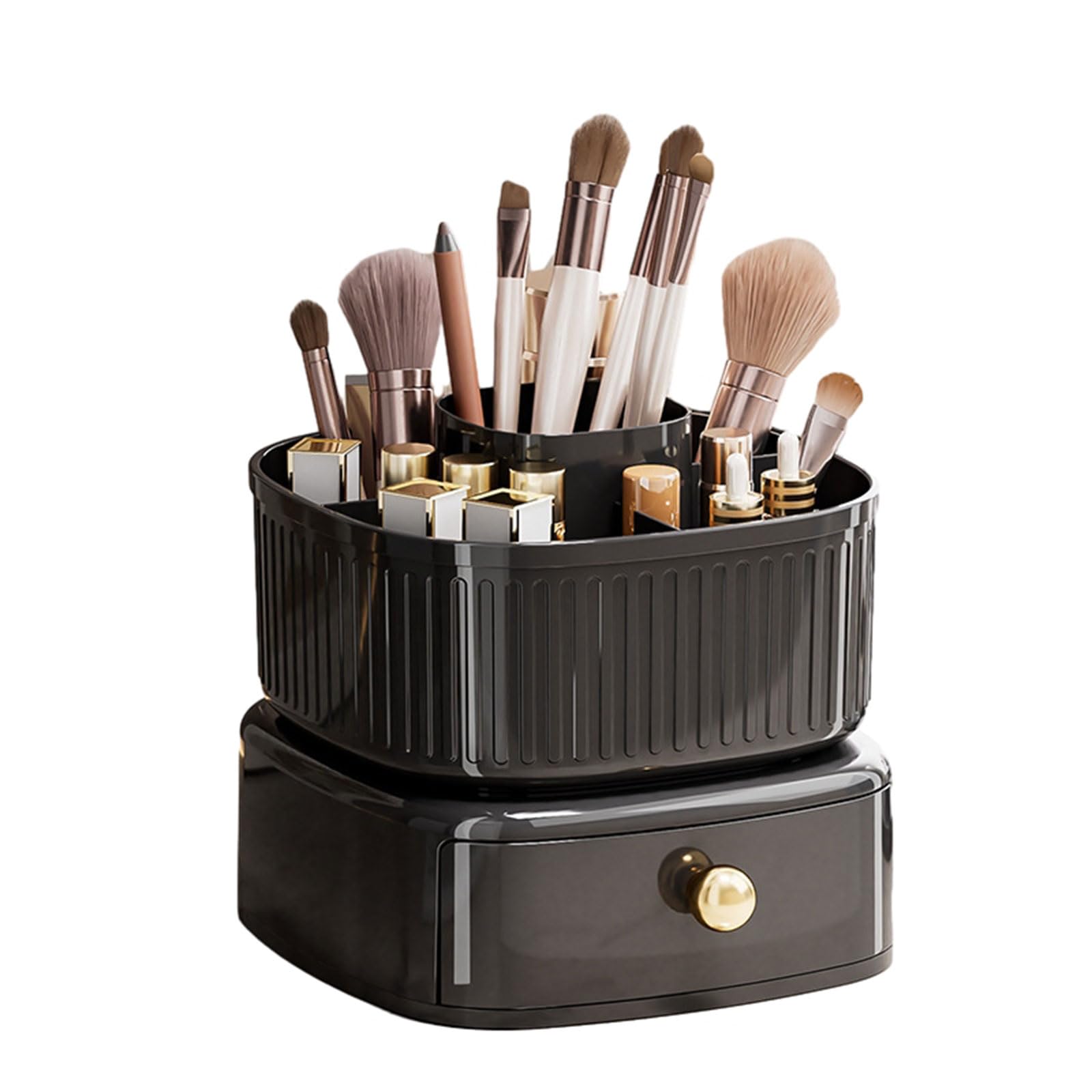 Jazuaiao Rotating Makeup Brushes Holder Large Capacity Organizer with Drawers Display Box Stationery Storage