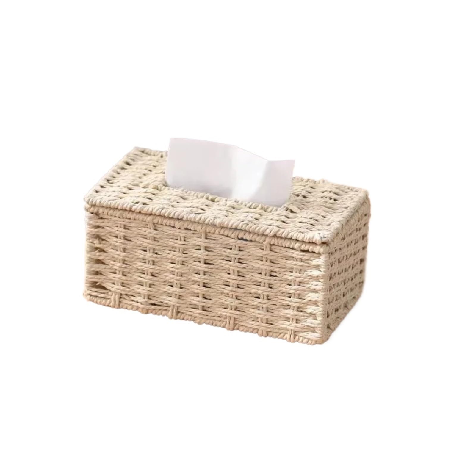 Rattan Tissue Box Cover Imitation Rattan Woven Tissue Box Large Capacity Vintage Paper Towel Napkin Holder Dining-table(Beige)