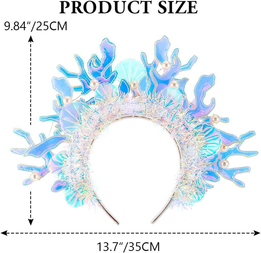 Zoestar Light Up Mermaid Headband Under the Sea Costume Headpiece Coral Hair Accessories for Women - Image 4