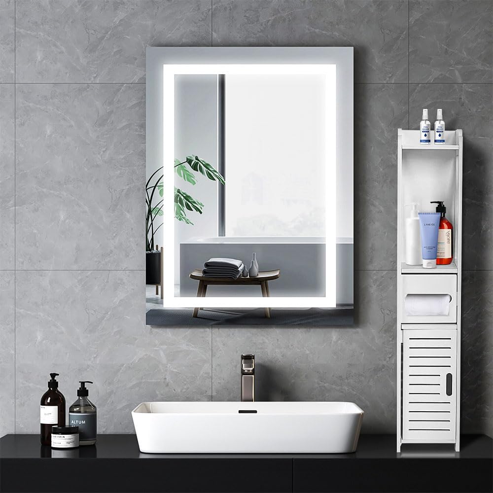 OHMG Badkamerkast, smalle hoge kast, vrijstaand, wit, toiletrolhouder, kleine toiletkast, ruimtebesparend, hoge kasten voor badkamer, 17 x 15 x 78 cm