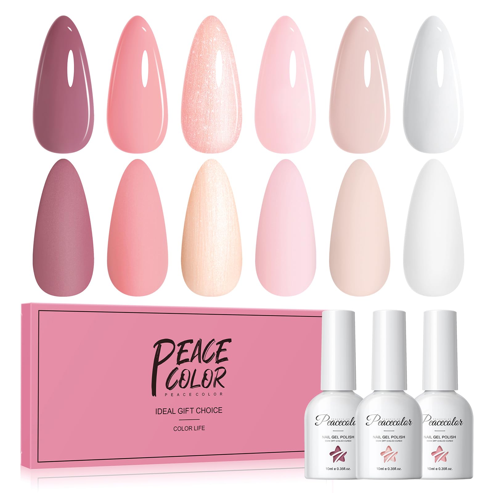 PEACECOLOR UV Nagellack Set, 6 Farben Nude Rosa Weiß Nagellack Gel für DIY Nail Art Kit Soak-Off Nägel Set Nail Polish Maniküre Set für Anfänger 10ML Gel Nagel