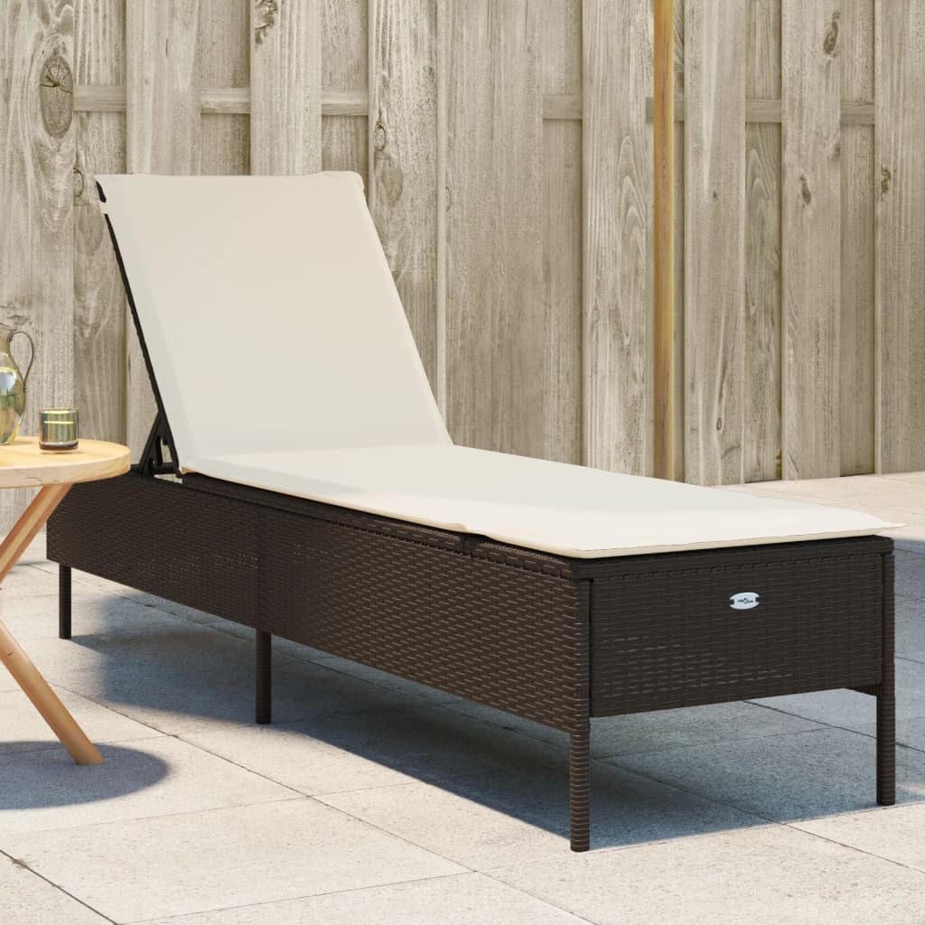 Sonnenliege mit Auflage Braun Poly Rattan Gartenliege