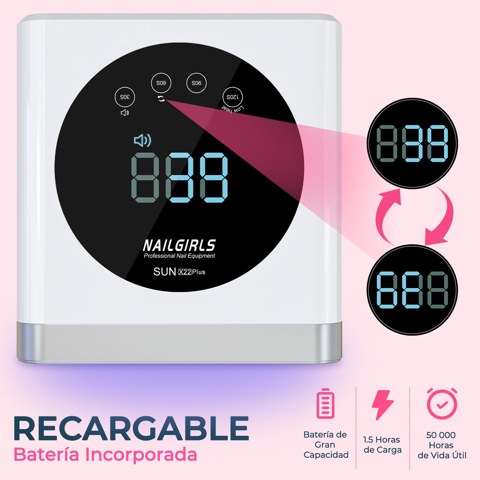 NAILGIRLS Wiederaufladbare UV-LED-Lampe, 150 W kabelloser Nageltrockner für Gel und normalen Nagellack, LED-Nageltrockner mit 4 Timer-Einstellungen, automatischer Sensor