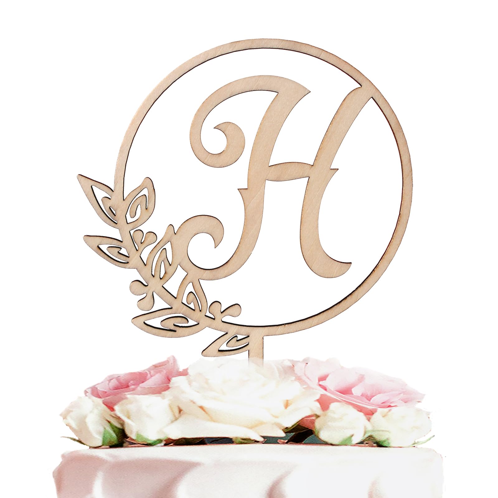 LINGTEER Personalized Inital Letter H Wooden Cake Topper Perfect for Birthday Rustic Wedding Anniversary Party Keepsake Decoration